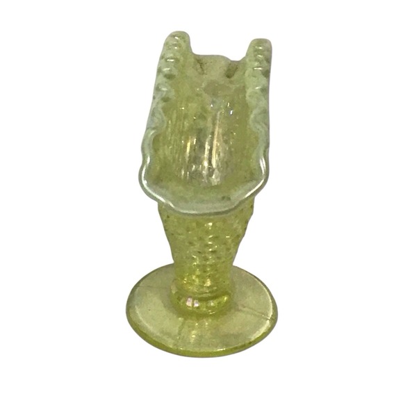 Vintage Fenton Yellow Topaz Opalescent Hobnail Mini Fan Vase Vaseline Uranium - Picture 5 of 9